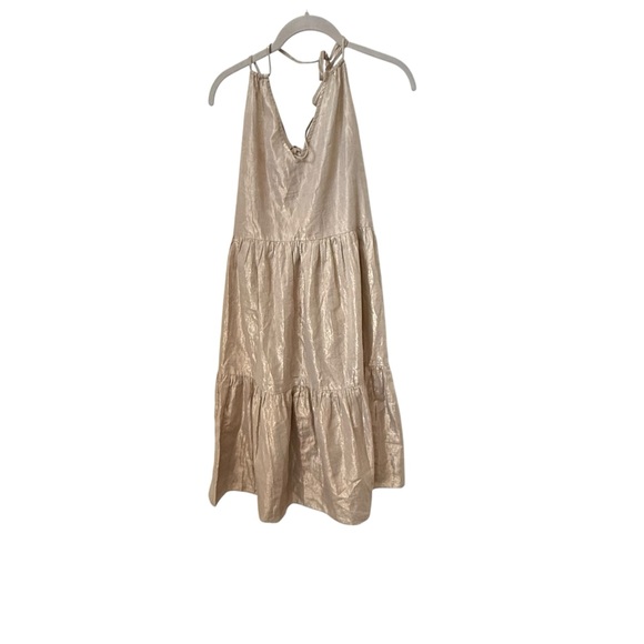 J.Crew Metallic Champagne Halter Tiered Midi Dress XS | BM449 - Picture 3 of 6
